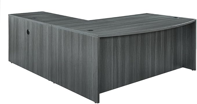 nbf signature series Modern Reversible L Shape Office Desk with Drawers - Ergonomic Computer Desk with Filing Cabinet Drawers - Ideal Executive Furniture - 71" W, Warm Ash Laminate