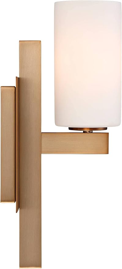 Possini Euro Design Ludlow Modern Wall Light Sconces Set of 2 Burnished Brass Gold Hardwired 4 1/2" Fixture Frosted White Glass Shade for Bedroom Bathroom Vanity Living Room Home Hallway Dining