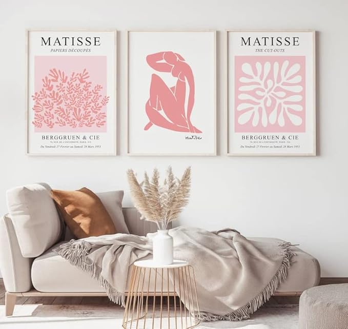 HesenDot Matisse Art wall Décor Set of 3,Unframed Blush & Salmon Pink wall art,Truly Quality Canvas Prints for 12x16in,Art poster decoration for kitchen, bathroom,living room,bedroom