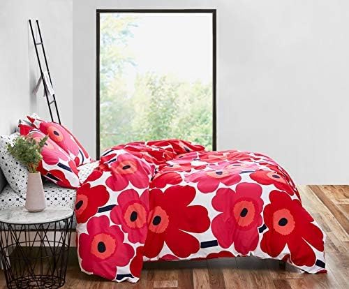 Marimekko - Duvet Cover Set, Cotton Bedding with Matching Shams & Button Closure, All Season Home Decor (Unikko Red, Full/Queen)