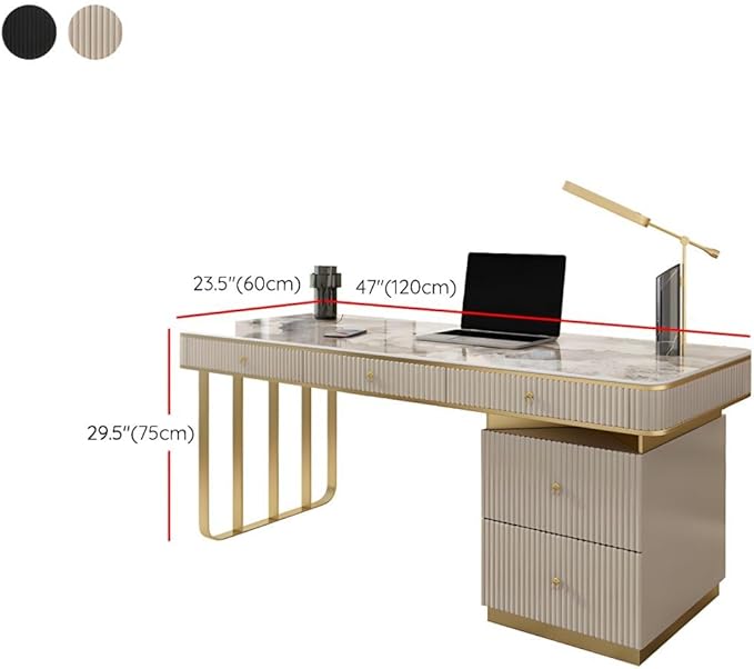 RUNNUP Stone top Computer Desk with 5 Drawers, Rectangular Home Computer Desk Writing Desk, Modern Executive Desk, Without Chairs, Black, 47.5" L x 23.5" W x 29.5" H