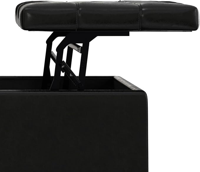 SIMPLIHOME Harrison Large Coffee Table Storage Ottoman - 40 inch Wide Upholstered Vegan Leather Square Lift-Top Ottoman in Midnight Black, Transitional Bench for Living Room with Sturdy Base