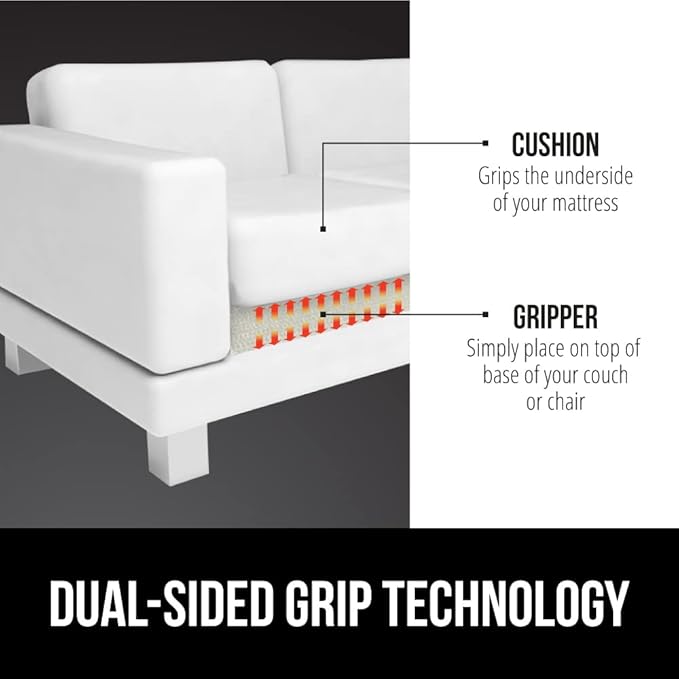GORILLA GRIP Non Slip Couch Gripper, Prevents Couches from Sliding and Holds Bed in Place, Pad Grips Beds, Sofa, Mattresses, Chair Cushions and Helps Keep Topper from Slipping, Easy Trim Pads, 2 Pack