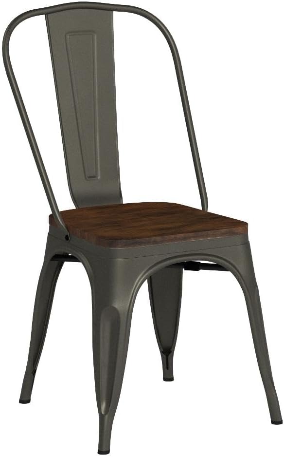 COSTWAY 18 Inch Dining Chair Set of 4, Industrial Vintage Stackable Metal Chairs, Counter Bar Chairs with High Backrest, Wood Seat, for Home, Kitchen and Cafe Bar Use