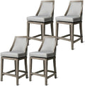 Maven Lane Vienna Counter Stools 26 Inches – Set of 4 – Swivel Stools with Footrests – Grey Solid Wood and Grey Fabric Upholstery – Ideal for Kitchen Islands and Counters