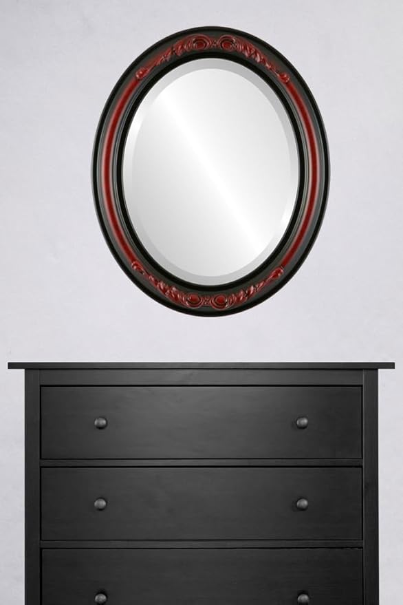OVALCREST Oval Beveled Wall Mirror for Home Decor - Florence Style - Vintage Cherry - 34" x 24"