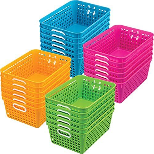 Really Good Stuff Large Plastic Book Baskets, 13.25" by 10" by 5.5" - 12 Pack, Purple, Classroom Library Organizer, Toy Storage, Multi-Purpose Organizer Basket