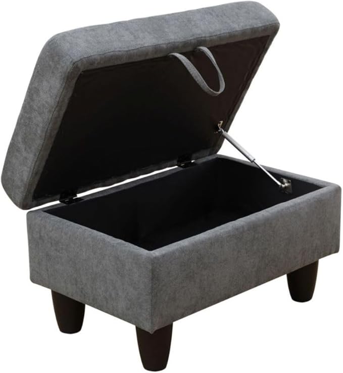 Ottoman Storage Ottoman Bench Flannel Footrest Footstool with Hinged Lid for Living Room, Bedroom, Entryway, Dark Grey, 28.5"X19"X17.5"