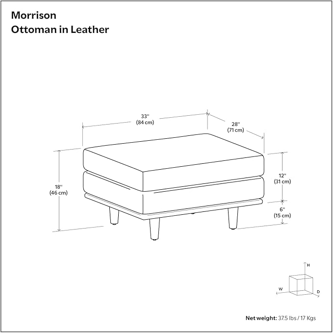 SIMPLIHOME Morrison 33 inch Wide Ottoman in Lead Black Genuine Leather, Multifunctional Footrest, Coffee Table, and Extra Seating for Living Room, Mid-Century Modern Style
