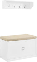 Crosley Furniture Harper 2-Piece Entryway Set with Shoe Rack Storage Bench and Wall Shelf with Coat Hooks, White