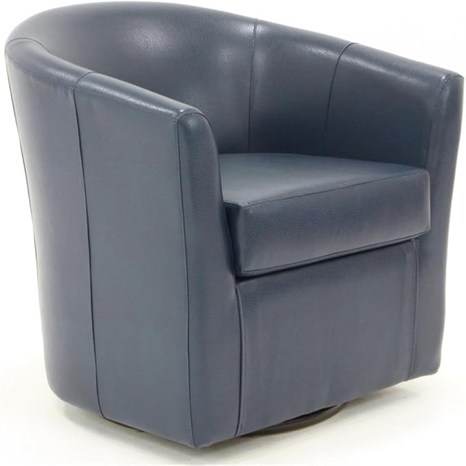 Pemberly Row 19" H Traditional Faux Leather Swivel Club Chair in Blue