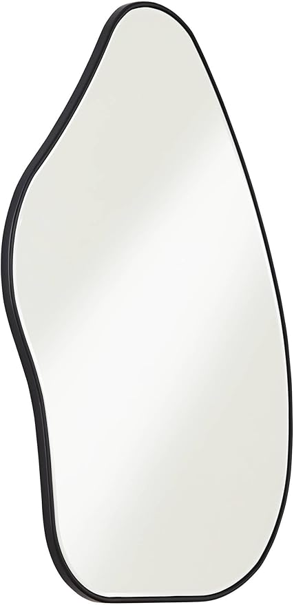 Possini Euro Design Cavandish Rounded Curved Abstract Vanity Decorative Wall Mirror Modern Beveled Glass Matte Black Wood Frame 28" Wide for Bathroom Bedroom Living Room Home Office Entryway House