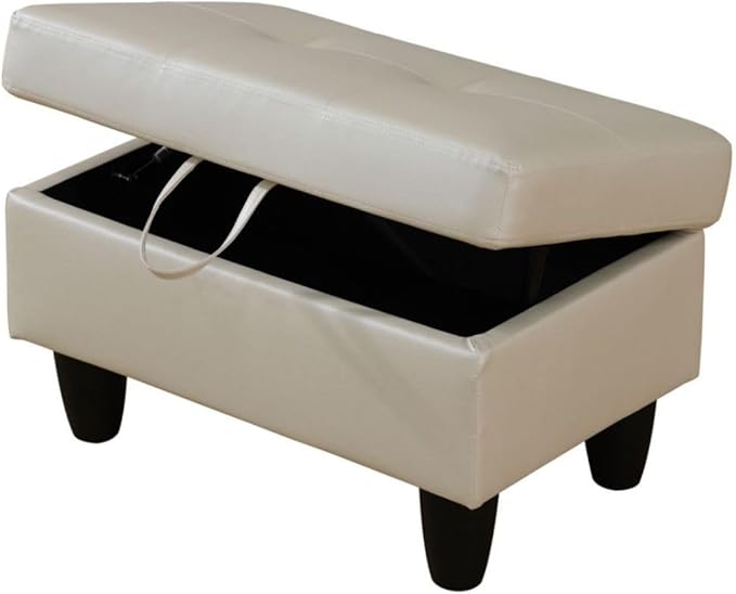 Ottoman Storage Ottoman Bench Faux Leather Footrest Footstool with Hinged Lid for Living Room, Bedroom, Entryway, Pearl White, 28.5"X19"X17.5"