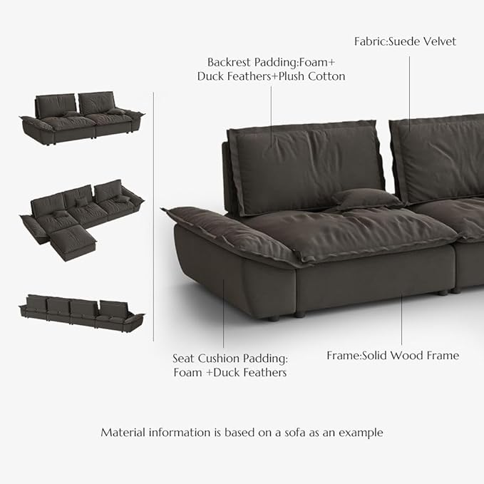 POVISON Oversized Modular Sectional Sailboat Sofa for Living Room with Adjustable Backrest Sectional Couches Large Deep Sofa Set 3 Seats Big Comfy Cloud Couch for House Office