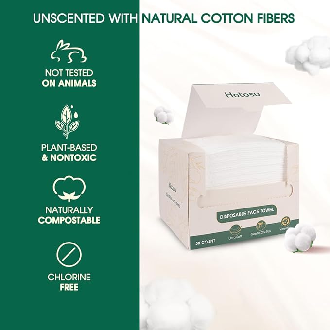 Towelettes Disposable 10 x 12" - XL Disposable Towel for Women - Clean Face Towels for Makeup Removal and Skin Care - Soft, Unscented and Gentle Formula Biodegradable Face Towels