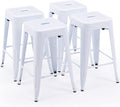 Vogue Furniture Direct 24" Bar Stools White Backless Metal Barstools Indoor-Outdoor Counter Height Stools with Square Seat, Set of 4 - VF1571004-4