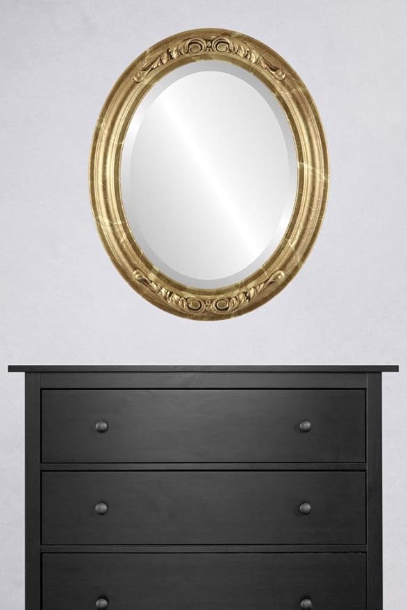 OVALCREST Oval Beveled Wall Mirror for Home Decor - Florence Style - Champagne Gold - 40" x 28"