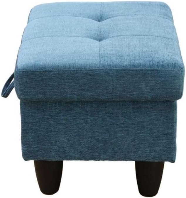 Ottoman Storage Ottoman Bench Flannel Footrest Footstool with Hinged Lid for Living Room, Bedroom, Entryway, Blue, 28.5"X19"X17.5"