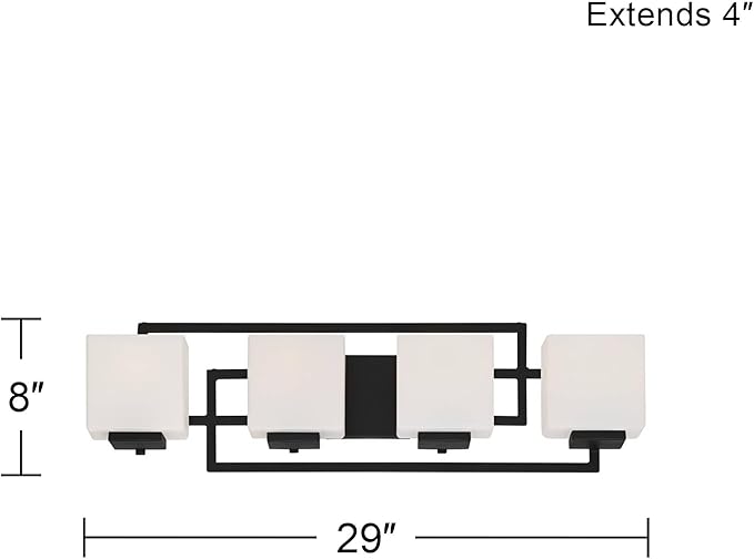 Possini Euro Design Modern Wall Light Black Hardwire 29" 4-Light Fixture Opal White Rectangular Geometric Glass Shade for Bedroom Bathroom Bedside Vanity Living Room Home Mirror Hallway Dining