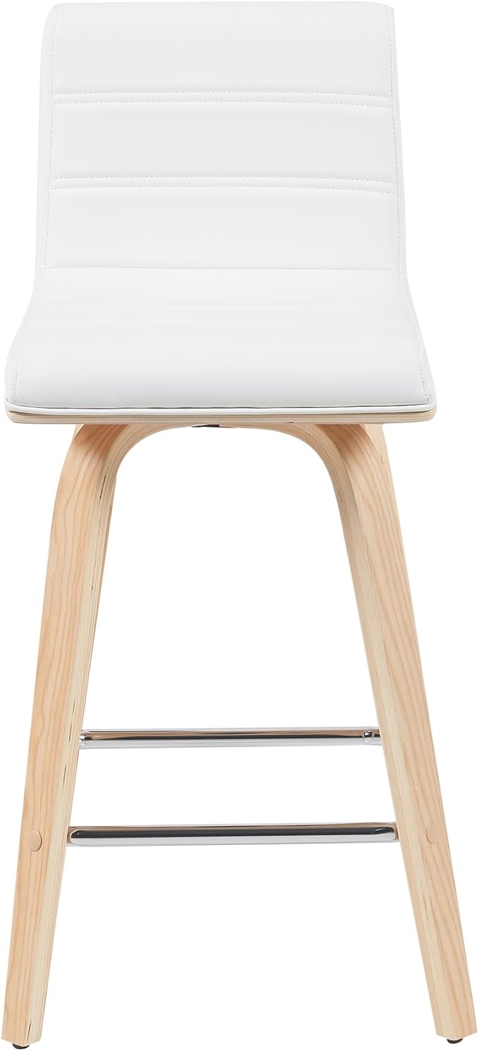 Vienna Modern Counter Height Swivel Bar Stool with White Faux Leather Seat and Patterned Oak Wood Frame Set of 3
