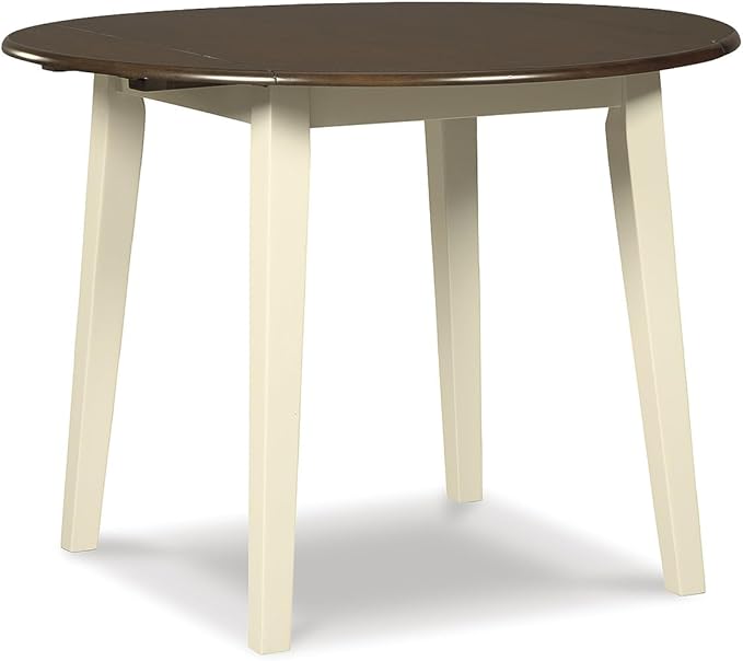 Signature Design by Ashley Woodanville Cottage 40" Round Drop Leaf Dining Table, Cream & Brown