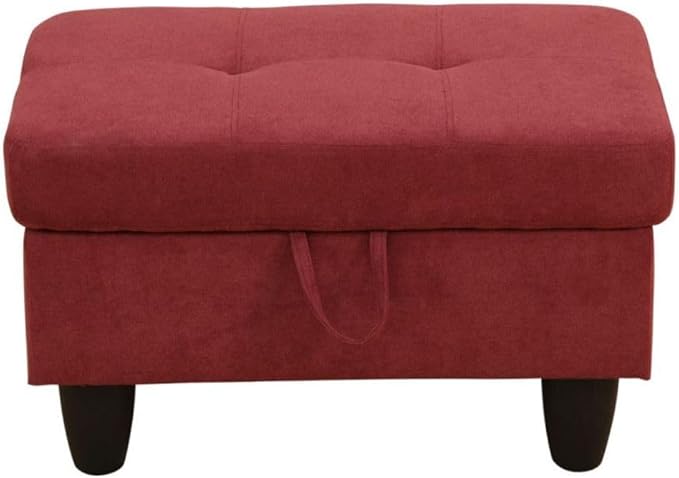 Ottoman Storage Ottoman Bench Flannel Footrest Footstool with Hinged Lid for Living Room, Bedroom, Entryway, Red, 28.5"X19"X17.5"