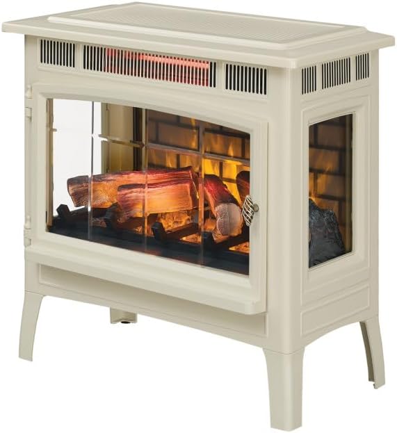duraflame Freestanding Electric Fireplace Stove Heater with 3D Flame Effect for 1,000 Sq. Ft. Room, Cream