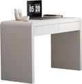 47-Inch Office Desk with Pull-Out Outlet, Computer Desk with 2 Sturdy Drawers, Writing/Gaming/Work/Study Desk for Bedroom, Living Room & Home Office, Brow (White, 47.2)