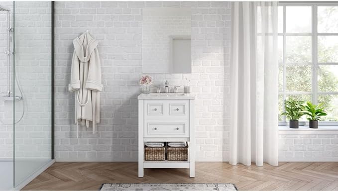 Hanover Tremont 24'' Vanity Cabinet with Sink Combo for Bathroom, Powder Room | Pre-Assembled Cabinet | 1 Drawer, Bottom Shelf | Artificial Stone Countertop | White Cabinet | HANVN0107-24-1WH