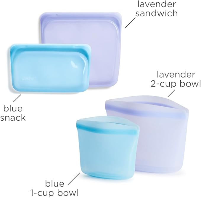 Stasher Premium Silicone Reusable Food Storage Bags, 4-Pack, Multi, Multi-Use Food Storage Bags, Lunch Bag, Travel Containers, BPA Free, Leak-free, Dishwasher-Safe, Eco-friendly