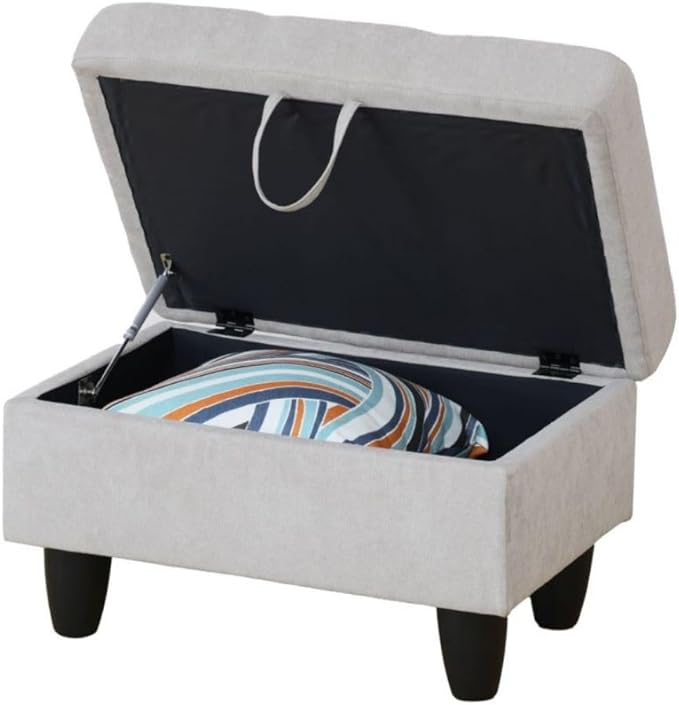 Ottoman Storage Ottoman Bench Flannel Footrest Footstool with Hinged Lid for Living Room, Bedroom, Entryway, Grey White, 28.5"X19"X17.5"