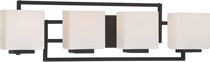 Possini Euro Design Modern Wall Light Black Hardwire 29" 4-Light Fixture Opal White Rectangular Geometric Glass Shade for Bedroom Bathroom Bedside Vanity Living Room Home Mirror Hallway Dining