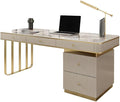 RUNNUP Stone top Computer Desk with 5 Drawers, Rectangular Home Computer Desk Writing Desk, Modern Executive Desk, Without Chairs, Khaki, 55" L x 23.5" W x 29.5" H