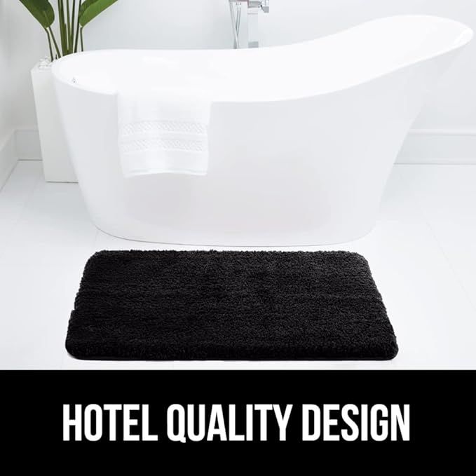 GORILLA GRIP Bathroom Rugs, Ultra Soft Absorbent Mat, Thick Plush Bath Rug, Machine Washable, Microfiber Quick Dry, Mats for Shower, Bathtub and Floor, Home Decor Accessories, 24x17, Black