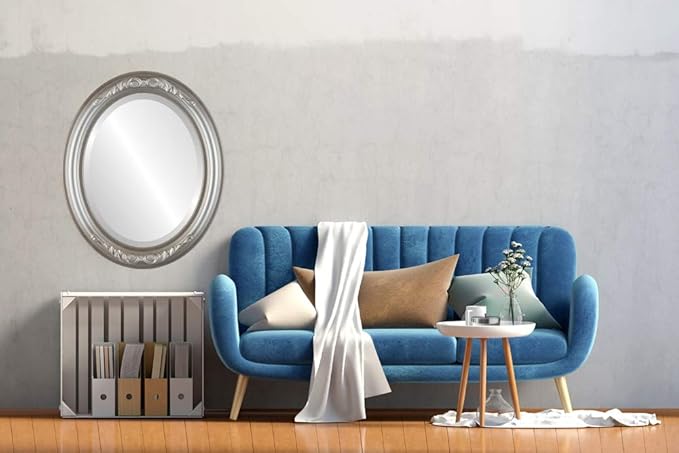 OVALCREST Oval Beveled Wall Mirror for Home Decor - Florence Style - Silver Shade - 34" x 28"