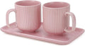 Ceramic Coffee Mugs with Handle Set – 2-Piece 11 Oz Ceramic Coffee Cups & 9" Tray, Handmade Pastel Pink Color, Microwave Safe Gift Set for Tea Lovers, Home Kitchen Décor
