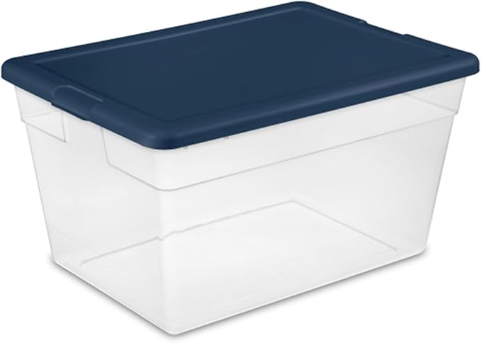 Sterilite 24-Pack Storage Box, Plastic Container Bins with Lids, 56 Quart, Marine Blue - Heavy-Duty Organizing Containers for Closet, Bathroom, and Office