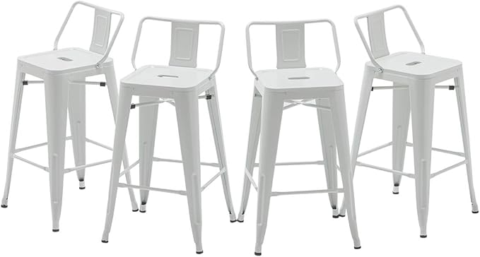 HAOBO Home Modern Industrial Metal Stool [Set of 4] for Indoor/Outdoor Dining Chair (26", Low Back White)