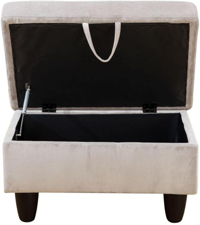 Ottoman Storage Ottoman Bench Corduroy Footrest Footstool with Hinged Lid for Living Room, Bedroom, Entryway, Grey White, 28.5"X19"X17.5"