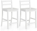 COSTWAY Wooden Bar Stools Set of 2, 24-Inch Counter Height Stools with Ergonomic Backrest & Footrest, Farmhouse High Dining Chairs for Kitchen Island, Pub, Cafe (2, White)