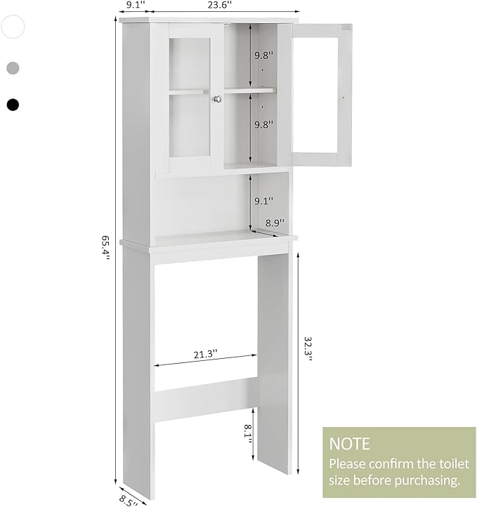 Meilocar Over The Toilet Storage Cabinet, Bathroom Storage Cabinet Over Toilet, Space Saver W/Adjustable Shelf & Open Shelf, White