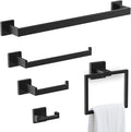 BOZWELL 5 Pieces Matte Black Bathroom Hardware Accessories Set Square Towel Racks for Bathroom 23.6 inch Stainless Steel Towel Bar Set Wall Mounted Towel and TP Set