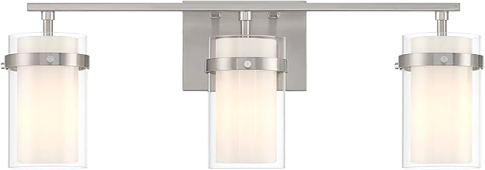 Possini Euro Design Kazran Modern Wall Light Brushed Nickel Slender Hardwire 21 1/4" 3-Light Fixture Frosted White Glass Shade for Bedroom Bathroom Bedside Vanity Living Room Mirror Hallway Dining