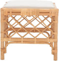 SAFAVIEH Home Collection Larroux Honey/White Rattan Solid Wood Ottoman with Cushion (Fully Assembled)
