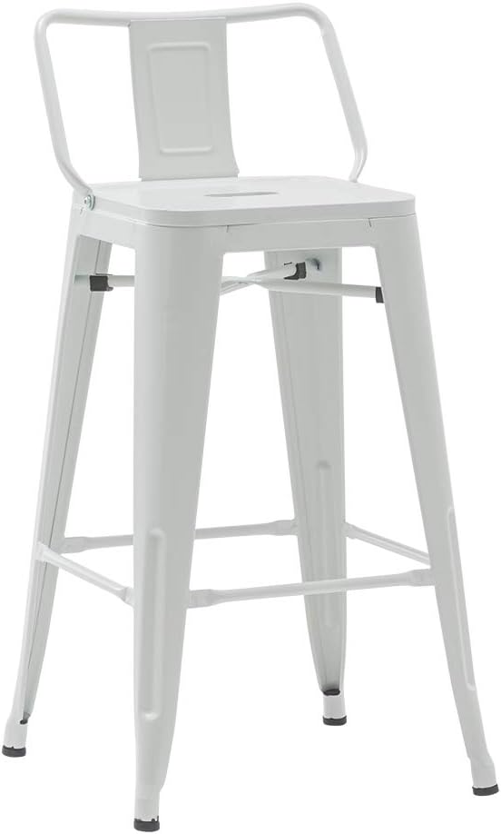 HAOBO Home Modern Industrial Metal Stool [Set of 4] for Indoor/Outdoor Dining Chair (30", Low Back White)