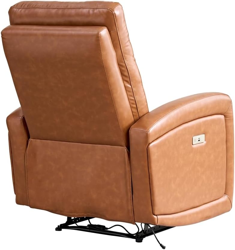 Leather Recliner Chair,Power Recliner Chair with Power Headrest Type-C Charger for Adult, Electric Recliner Sofa for Living Room & RV, Brown