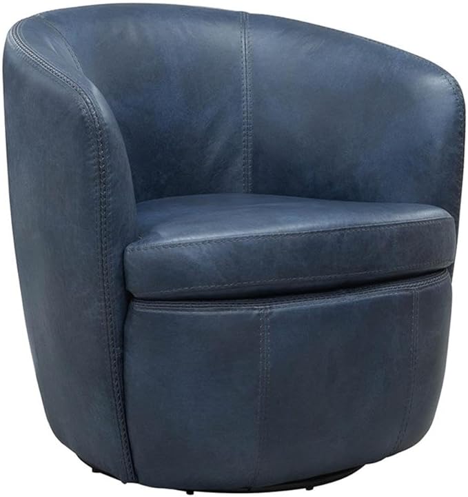 Pemberly Row Set of 2 Vintage Navy All Italian Leather Swivel Club Chair