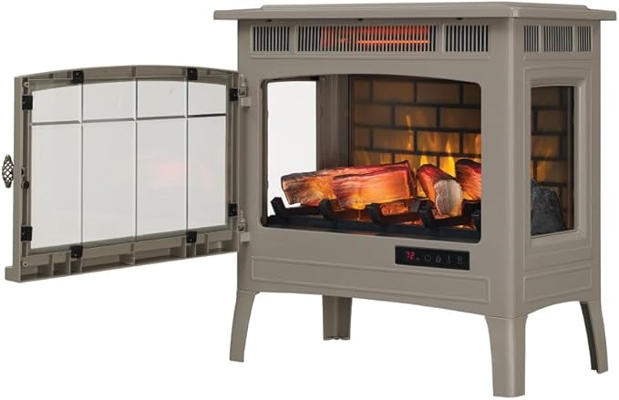 duraflame Freestanding Electric Fireplace Stove Heater with 3D Flame Effect for 1,000 Sq. Ft. Room, French Gray