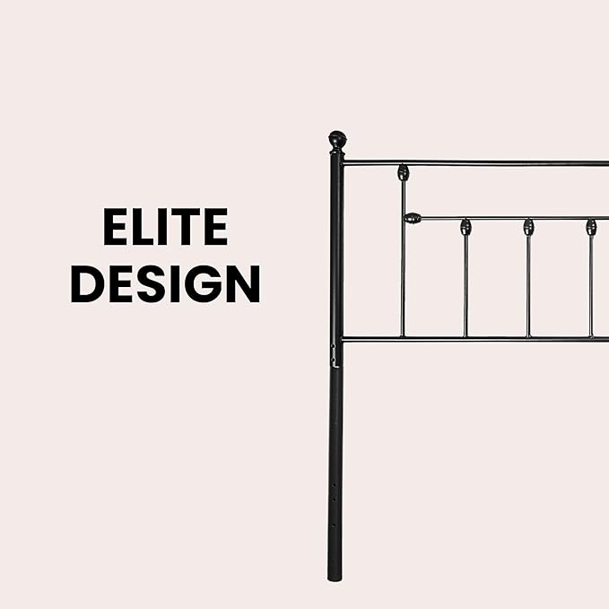 Victorian Metal Headboards, Adjustable Height Iron Frame, Rustic Farmhouse Style, Elegant and Durable Design, Easy Assembly, Universal Fit for Kids & Adults, King Size, Black Finish
