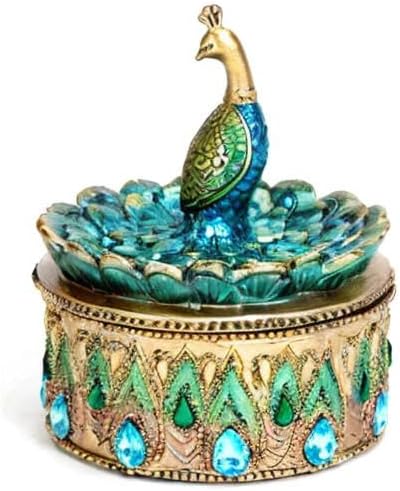 Bits and Pieces Peacock Jewelry Box for Women Small Keepsake Box with Peacock Figurine Lid - Decorative Boxes for Home Decor